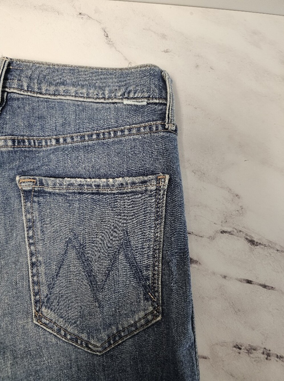 MOTHER The Pixie Dazzler Ankle Fray Straight Leg Love Pop Blue Jeans 27 Preowned - Picture 7 of 11